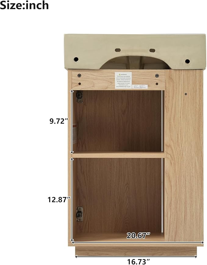 21.6" Small Fluted Bathroom Vanity with Sink,Soft Closing Doors and Storage Shelves,Natural Wood Single Bathroom Sink Cabinet Combo Freestanding, Natural Wood