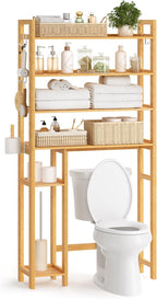 SONGMICS Over The Toilet Storage, 4-Tier Over Toilet Bathroom Organizer with Adjustable Shelves, 10.2 x 32.7 x 72.8 Inches, Space-Saving, Natural Beige UBTS017N01