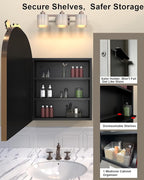 24x30 Inch Bathroom Medicine Cabinet Surface Mounted, Bronze Arched Medicine Cabinet with Mirror, All-Metal Black Medicine Cabinets with Hand-Painted Aluminum Door Frame, 2 Stable & Removable Shelves
