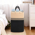 Laundry Basket Hamper,Blanket Storage,Dirty Clothes Hamper with Swivel Handles,Woven Cotton Rope Toy Baskets,Blanket Basket Living Room,Decorative Hampers for Nursery,Bedroom,Brown & Black,80L