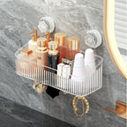 Powerful Suction Cup Bathroom Shelf Wall Mounted Rack Storage Basket Convenient Makeup Tool Stand