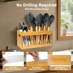 Kitchen Utensil Holder for Counter Extra Large Bamboo Wooden Utensil Organizer with 6 Compartments Cooking Utensil Holder Storage for Silverware Spoons Farmhouse Kitchen Decor (Absorbing Drying Stone)
