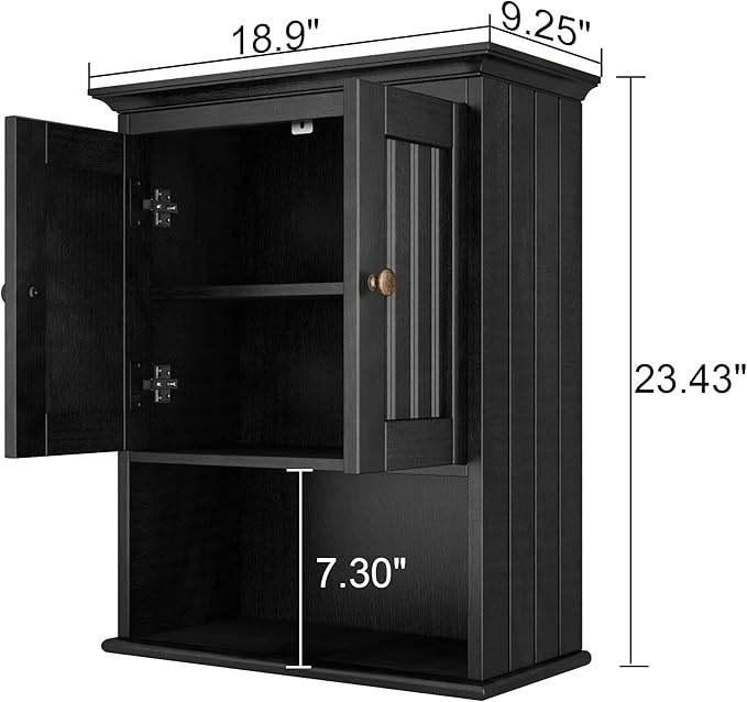 Treocho Wood Wall Cabinet Bathroom Medicine Cabinet Storage with Doors and Adjustable Shelf Wall Mount for Bathroom, Livingroom, Kitchen, Cupboard, Black