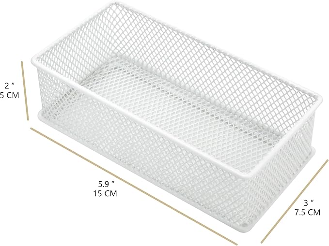 Annova Mesh Stackable Drawer Cabinet and Shelf Organizer Bins Storage Basket School Office Supply Holder Tray- Set of 2 (White, 3x6x2 Inch)