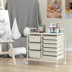 Giantex 9 Drawers Rolling Cart, Classroom Organizers, Storage Cart with Wheels, for Teacher Office Home School Supplies Tool Craft Art Paper, Ivory