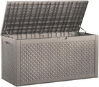 New 100 Gallon Outdoor Storage Box, Resin Deck Boxes Waterproof, Indoor Outdoor Bin for Package Delivery, Patio Cushions, Gardening Tools, Lockable, UV Resistant