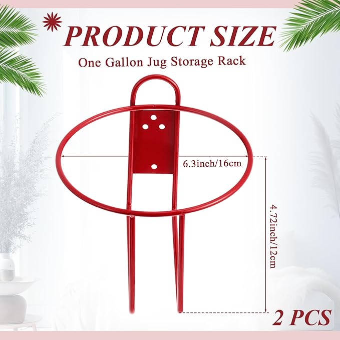 Hicarer 2 Pcs One Gallon Jug Storage Rack Wall Mounted Heavy Duty Steel Wall Rack for 1 Gallon Bottle Round Water Jug Holder with Hardware Hand Sanitizer 6-3/4" W x 5" H x 6-1/2" D (Red)