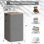 BALEINE Laundry Hamper with Lid, Tall Laundry Baskets with Bamboo Pull Handles, Large Laundry Bin with Internal Support (26 Gal/100L, Grey)