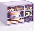 Desk Storage Organizer with 6 Mini Drawers, FODIENS Stackable Desktop Craft Drawer Cabinet, Clear Storage Box Caddy for Makeup Jewelry Office Craft Supplies (Purple)