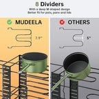 MUDEELA Pots and Pans Organizer Rack under Cabinet 8-Tiers Adjustable Pot Rack with 3 DIY Methods, Expandable 11.65'' to 19" Pot Lid Organizer for Kitchen Pantry Cabinet Organization and Storage