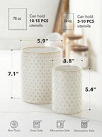 LE TAUCI Utensil Holder for Kitchen Counter - 7.1"+5.4" Ceramic Kitchen Utensil Holder Set of 2, Large Cooking Utensil Crock & Organizer for Spatula, Spoon - Embossed Kitchen Decor, White,Clover