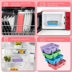 Bento Adult Lunch Box (4 pack), 4-Compartment Meal Prep Container with Transparent Cover, Reusable Lunch Containers for Kids, No BPA, Microwave/Dishwasher Safe (PP(Red/Green/Blue/Purple))