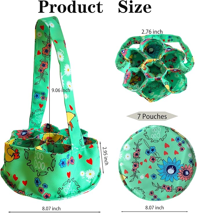 UKJENT Egg Collecting Basket, 7 Pouches Canvas Chicken Egg Gathering Basket, Machine Washable, Hold Different Size Eggs Collection Carrier Bag, Duck Goose Quail Fresh Eggs Collector, Farm & Home Use