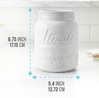 Comfify Wide Mouth Mason Jar Utensil Holder Decorative Kitchenware Organizer Crock - Perfect Cookware Gift - White, Large Size 5.4x6.75