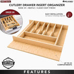 Rev-A-Shelf Natural Maple Right Size Utensil Insert Home Storage Kitchen Organizer 7 Compartment Drawer Accessory, 19 1/4" x 19 1/2", 4WCT-24SH-1