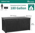 YITAHOME 180 Gallon XL Deck Box Large Outdoor Storage w/Divider for Patio Furniture,Outdoor Cushions, Garden Tools, Sports Equipment and Pool Supplies, Waterproof, Resin, Lockable, Black