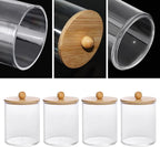 Tbestmax 4 Pack Qtip Holder, 10-Ounce Bathroom Organizer Accessories Storage Containers Clear Plastic Apothecary Jars with Bamboo Lids for Cotton Ball, Cotton Swab, Floss
