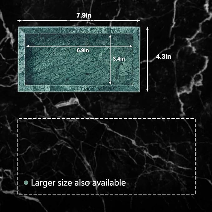 Natural Small Marble Vanity Tray, Luxury Stone Organizer for Bathroom & Kitchen | Holds Soap Dispenser, Jewelry, Perfume | Non-Resin, Non-Ceramic Décor (Green, Mini (7.9" x 4.3" x 0.78"))