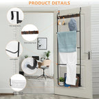 Over The Door Towel Racks for Bathroom,5-Tier Door Towel Holder with Hooks and Basket,Over The Door Towel Bar Hanger Organizer for Bathroom Bedroom Accessories, Blanket Ladder for Living Room Black