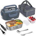 Vabaso Electric Lunch Box Food Heater, Electric Heating Lunch Boxes Lunch for Adults/Men/Car/Truck/Work, 1.5L Removable 304 Stainless Steel Container, 80W, 110V/12V/24V, with Fork & Spoon