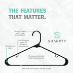 Sharpty Plastic Hangers Clothes Hangers for Clothing, Closet, Coats & Shirts - Durable & Space Saving - for Everyday Standard Use, Room Essentials & Basics - 60 Pack - Black