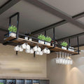 Ceiling Hanging Plant Stand Metal Wine Rack - Floating Shelves， Wooden Hanging Wine Glass Holder, Ceiling Mounted Storage Rack, Industrial Ceiling Mount Shelves 2 Layer (Size : 140X30X50CM)