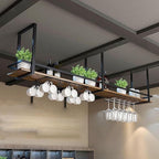 Ceiling Hanging Plant Stand Metal Wine Rack - Floating Shelves， Wooden Hanging Wine Glass Holder, Ceiling Mounted Storage Rack, Industrial Ceiling Mount Shelves 2 Layer (Size : 140X30X50CM)
