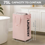 CHICVITA Slim Laundry Hamper with Wheels 75L, Collapsible Rolling Laundry Basket for Living Room, Pink Laundry Hamper for College Dorm