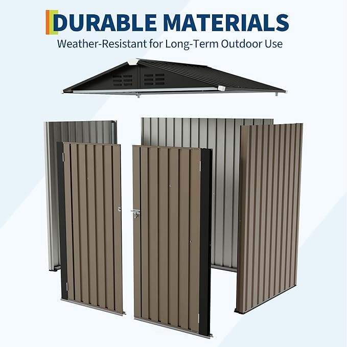 6X4 FT Outdoor Storage Shed, Galvanized Steel Outdoor Storage Shed, 130 Cu Ft Weather Resistant Garden Tool Sheds with Door & Sloped Roof, Multi-Use Shed for Bikes, Ladders