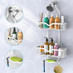 Kadolina Shower Caddy Hanging, Bathroom Shower Rack, Bathroom Organizer with Soap Dish, Over The Showerhead Caddy with Hooks for Razor/Sponge, Soft White (Assembly Required)
