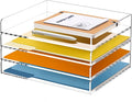 4 Tier Stackable Letter Tray, Acrylic Paper Organizer File Trays Paper Sorter, Clear Office Supplies Accessories for Letter/A4 Size Folders Documents 12.4inx8.86inx6.65in
