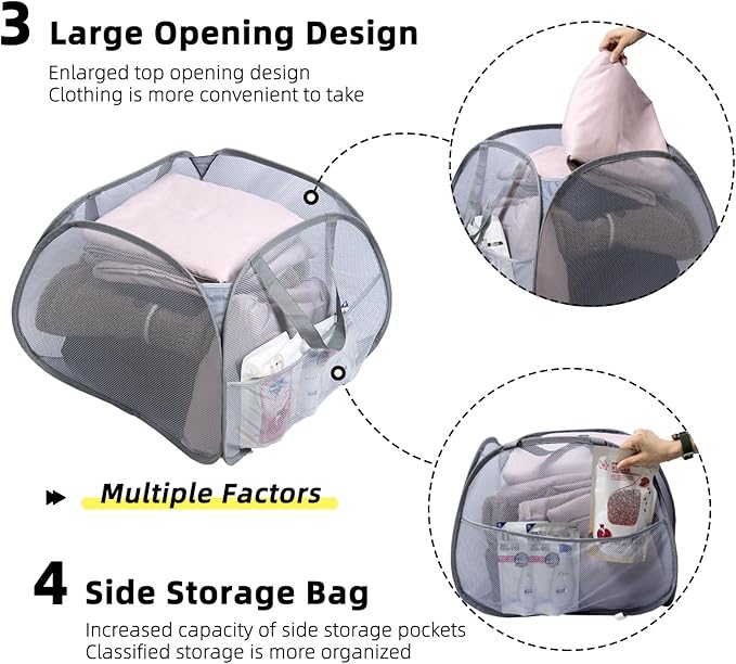 Collapsible Laundry Basket, 90L Foldable Pop-up Laundry Hamper with Handles, Square Mesh Dirty Clothes Hamper for Laundry, Bathroom, Kids Room, Dorm,Travel or Camping (Beige)