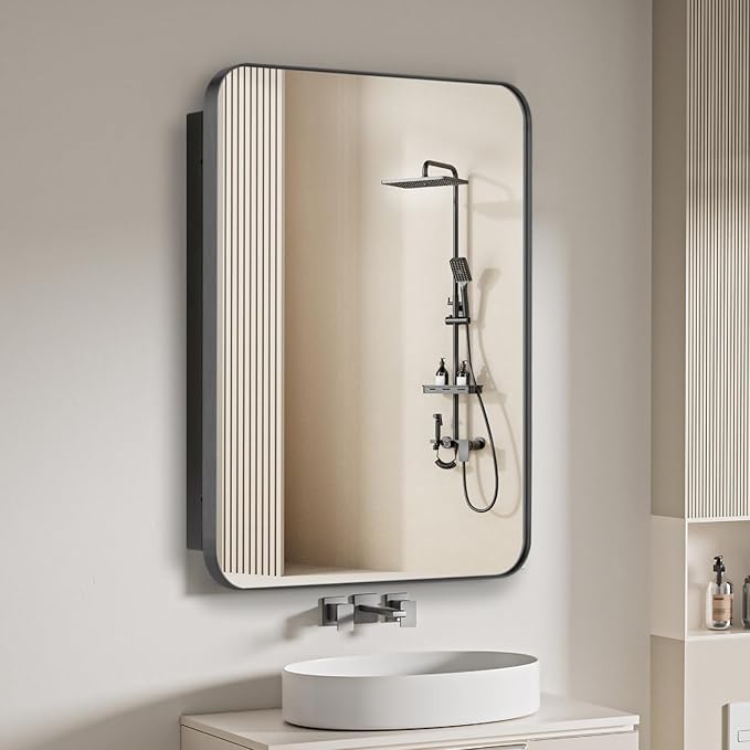 24"x36" Stainless Steel Bathroom Medicine Cabinet with Mirror, Recessed or Surface Mount Bathroom Vanity Mirror Cabinet, Wall Mounted Storage Cabinet for Bathroom