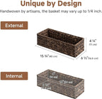 StorageWorks Brown Water Hyacinth Bathroom Basket Organizer and Storage for Tank Topper, Wicker Toilet Paper Basket for Back of Toilet Baskets, Small Narrow Tank Trays for Bathroom Decor, 2 Pack