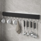 Kitchen Utensil Hanger Wall Mounted Hooks, No Drilling Removable and Adjustable Hooks Kitchen Rail with 8 Hooks for Hanging Cooking Utensils, Mugs, Spoons (12 Hooks)