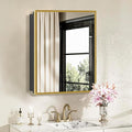 Bathroom Medicine Cabinet with Mirror, Recess or Surface Mount, Single Door Cabinet Famerhouse Bathroom Mirror with Storage Cabinet (Brush Gold, 16"x26")