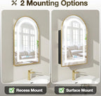 Arched Medicine Cabinet Mirror No Assembly Needed Bathroom Mirror with Storage Recessed or Surface Mount Options (Gold-LED, 31.5" L x 19.7" W)
