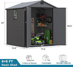 Devoko 6x6 FT Plastic Storage Shed with Floor, Waterproof Resin Garden Outdoor Shed with Lockable Door and Window, Outside Tool Storage Shed for Patio Garden Backyard, Dark Gray