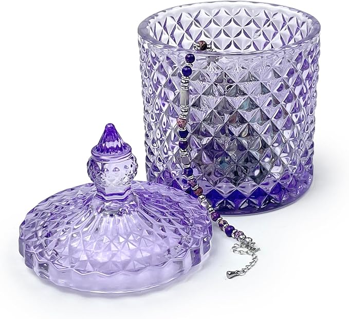 10oz Glass Jar with Lid - Decorative Candy Cookie Container,Qtip Holder & Jewelry Organizer | Reusable Storage for Romantic Home Decor,Bathroom(Purple)