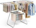 KINGBOARD Clothes Drying Rack, Stainless Steel Laundry Drying Rack with Height-Adjustable, Foldable Gullwing for Easy Storage, No Assembly, Indoor Outdoor Use, 56.4" D x 21.6" W x 39.3" H, Black