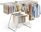 KINGBOARD Clothes Drying Rack, Stainless Steel Laundry Drying Rack with Height-Adjustable, Foldable Gullwing for Easy Storage, No Assembly, Indoor Outdoor Use, 56.4" D x 21.6" W x 39.3" H, Black