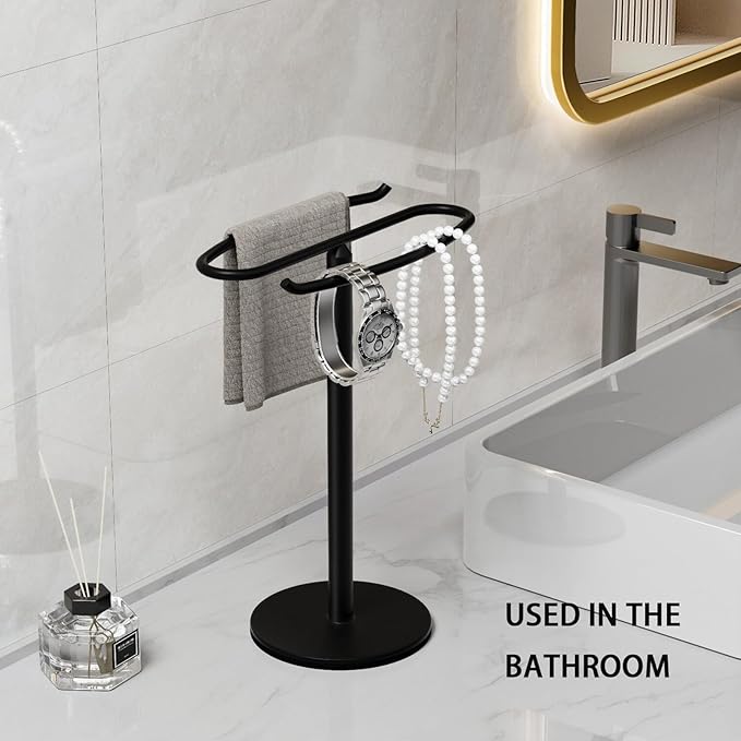 Hand Towel Holder Stand,S-Shaped Free-Standing Towel Rack Black SUS304 Stainless Steel Towel Bar Rack Stand Stand Hand Towel Rack Standing Towel Bar for Bathroom Kitchen Vanity Countertop