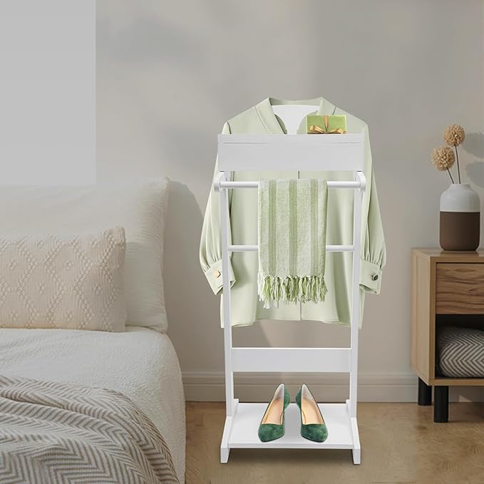 Bitodd Suit Rack, Cape Rack, Floor Standing Coat Rack, Clothes Valet Stand for Men, Modern Minimalist Silhouette Coat Rack for Storing Men'S and Women'S Suits, Pants, Neckties (White)