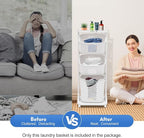 3 Tier Laundry Basket with Wheels, Laundry Basket Storage Rack Freestand Laundry Hamper Basket Sorter for Kitchens, Bathrooms, Bedrooms Clothes Storage Organizer, White