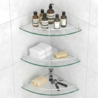 Glass Corner Shelf for Bathroom Corner Shelf, 3 Pack Tempered Glass Shelf with Electroplating Silver Metal Rails，Suitable for Bathroom