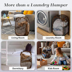 Handy Laundry Collapsible Mesh Pop Up Hamper with Wide Opening and Side Pocket - Breathable, Sturdy, Foldable, and Space-Saving Design for Clothes and Storage (Brown)