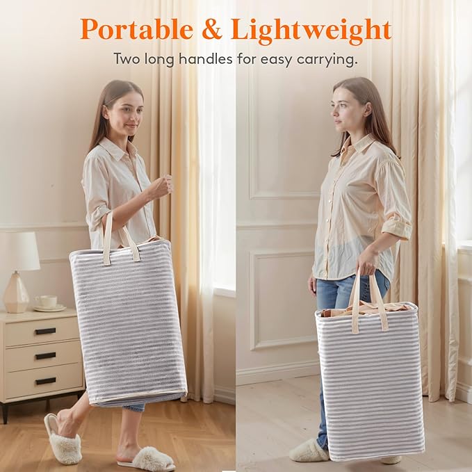 Lifewit 73.5L Pack Collapsible Laundry Hamper Large,Tall Foldable Dirty Clothes Baskets Waterproof, Freestanding Double Bags with Easy Carry Handles in Dorm Bedroom Bathroom College, Grey