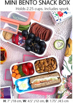kinsho Small Snack Containers for Kids Toddlers - 3 Compartments (Set of 3) - Leak-proof Snack Boxes with Lids - BPA-Free Mini Bento Lunch Box - Ideal for School, Holds 2 Cups (Pink + Purple + Coral)