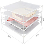 Sweater Drying Rack Flat, Metal Tube Mesh Clothes Drying Rack for Laundry with Rubber Feet, Stackable Laundry Clothing Dryer Rack for Art, Clothes, Indoor & Outdoor, White, 4-Layer