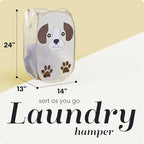 Handy Laundry Collapsible Mesh Pop-Up Hamper with Wide Opening and Side Pocket - Breathable, Sturdy, Foldable, Space-Saving Design (Puppy)